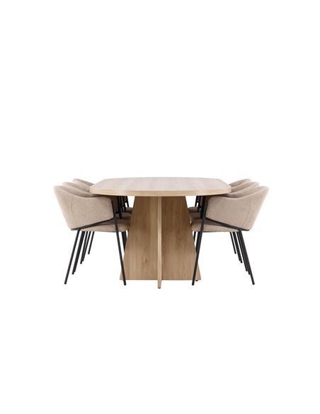 Matgrupp Bootcut med Evelina matstolar, 230 × 115 cm