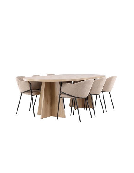 Matgrupp Bootcut med Evelina matstolar, 230 × 115 cm