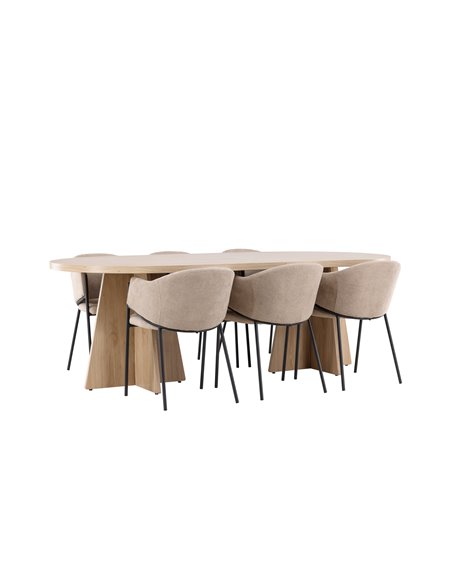 Matgrupp Bootcut med Evelina matstolar, 230 × 115 cm