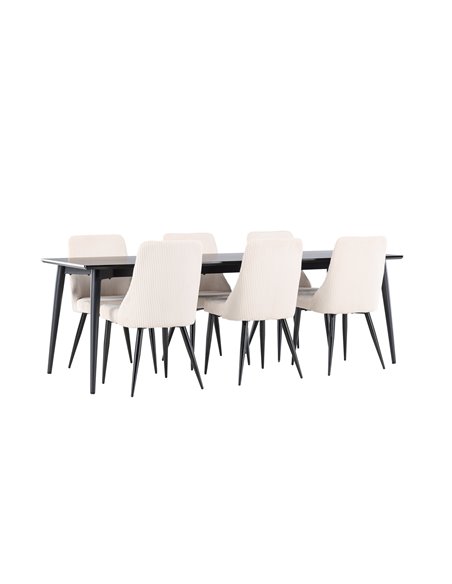 Matgrupp Ellis med Leone matstolar, 230 × 85 cm