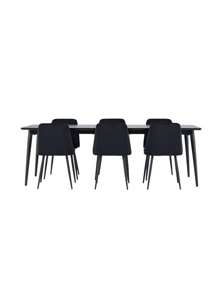 Matgrupp Ellis med Night matstolar, 230 × 85 cm