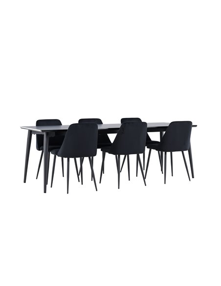 Matgrupp Ellis med Night matstolar, 230 × 85 cm