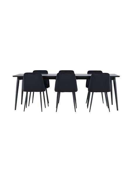Matgrupp Ellis med Night matstolar, 230 × 85 cm