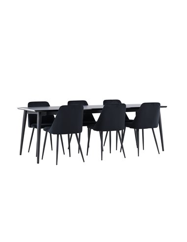 Matgrupp Ellis med Night matstolar, 230 × 85 cm