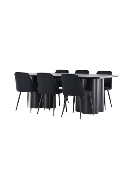 Matgrupp Olivia med Night matstolar, 210 × 100 cm