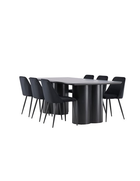 Matgrupp Olivia med Night matstolar, 210 × 100 cm