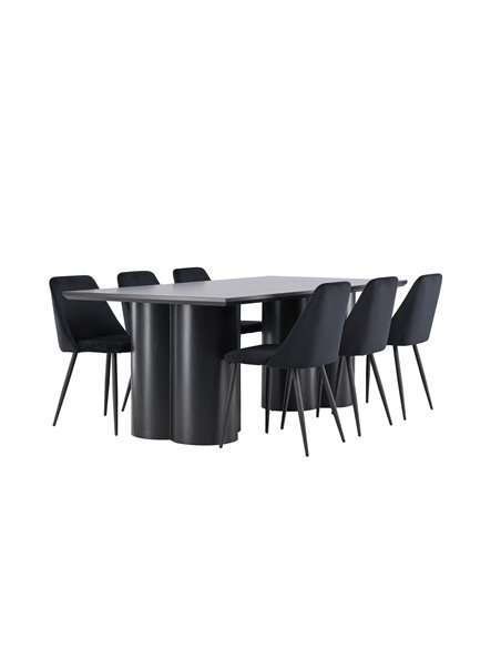 Matgrupp Olivia med Night matstolar, 210 × 100 cm