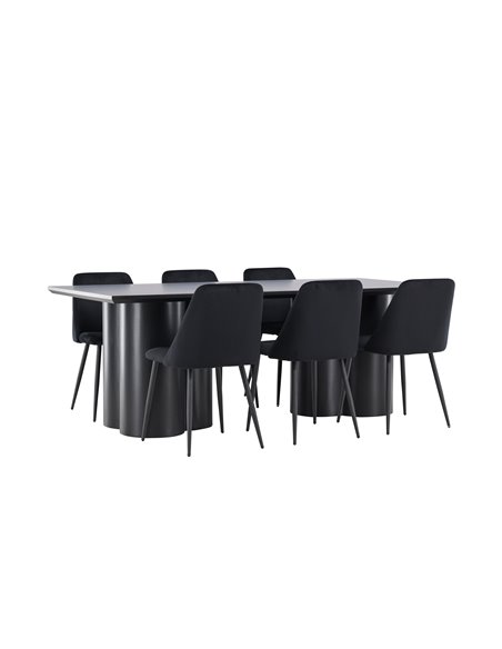 Matgrupp Olivia med Night matstolar, 210 × 100 cm