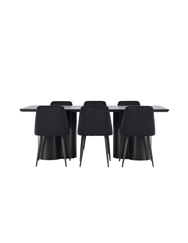 Matgrupp Olivia med Night matstolar, 210 × 100 cm