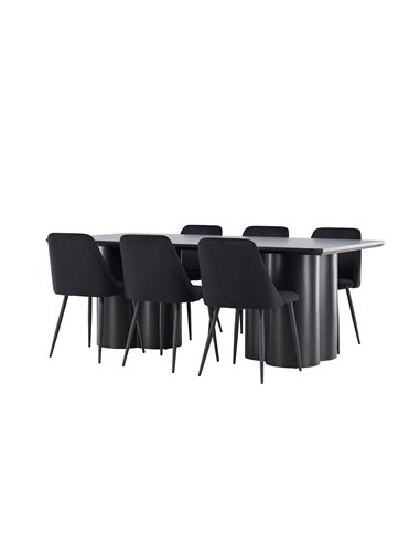 Matgrupp Olivia med Night matstolar, 210 × 100 cm
