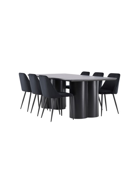 Matgrupp Olivia med Night matstolar, 210 × 100 cm