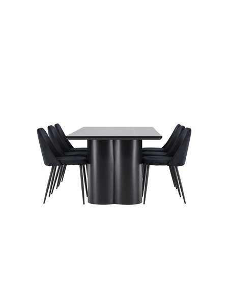 Matgrupp Olivia med Night matstolar, 210 × 100 cm