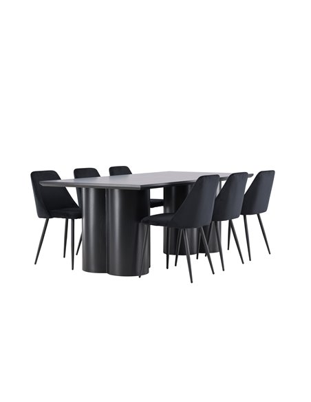 Matgrupp Olivia med Night matstolar, 210 × 100 cm