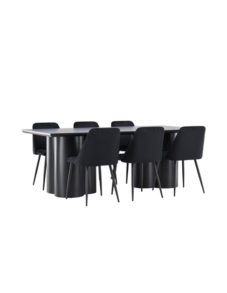 Matgrupp Olivia med Night matstolar, 210 × 100 cm