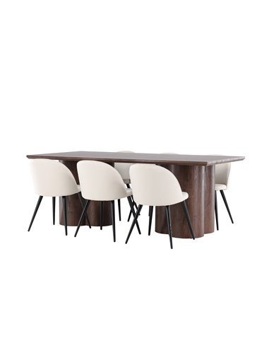 Matgrupp Olivia med Velvet matstolar, 210 × 100 cm