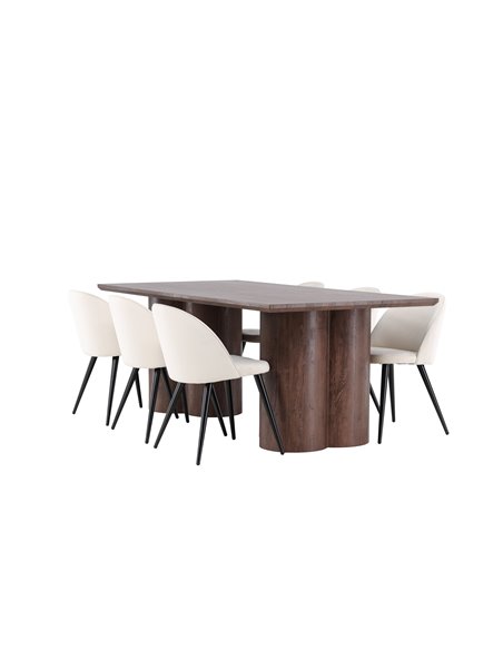Matgrupp Olivia med Velvet matstolar, 210 × 100 cm