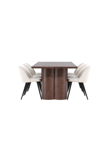 Matgrupp Olivia med Velvet matstolar, 210 × 100 cm