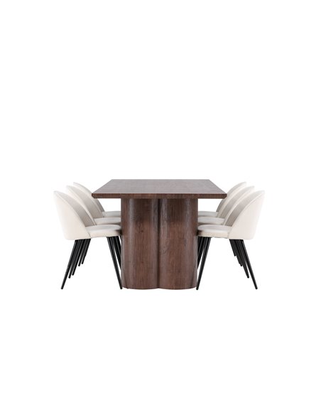Matgrupp Olivia med Velvet matstolar, 210 × 100 cm