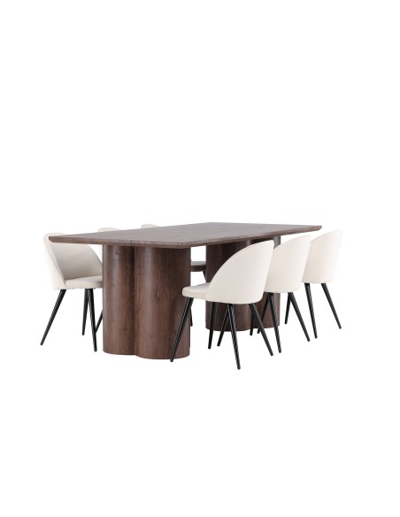 Matgrupp Olivia med Velvet matstolar, 210 × 100 cm
