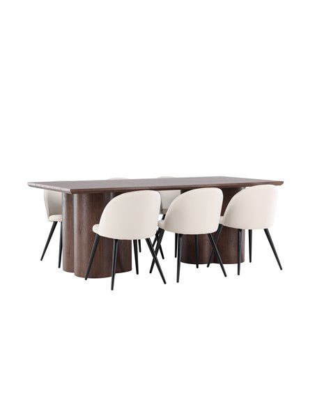 Matgrupp Olivia med Velvet matstolar, 210 × 100 cm