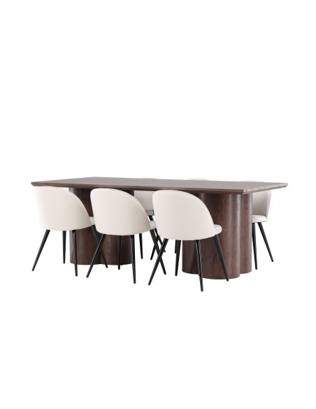 Matgrupp Olivia med Velvet matstolar, 210 × 100 cm
