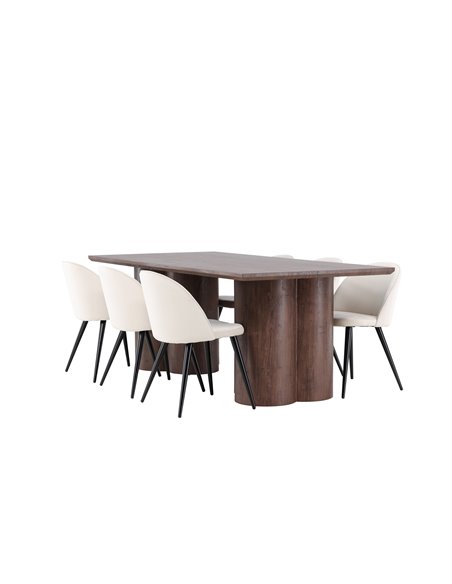 Matgrupp Olivia med Velvet matstolar, 210 × 100 cm
