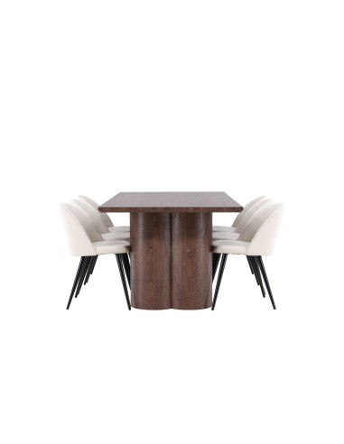Matgrupp Olivia med Velvet matstolar, 210 × 100 cm