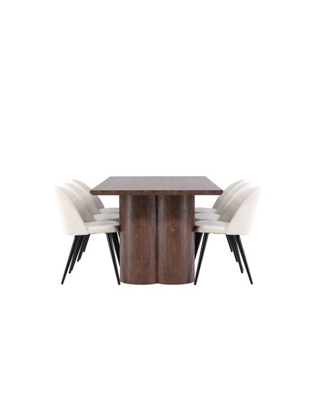 Matgrupp Olivia med Velvet matstolar, 210 × 100 cm