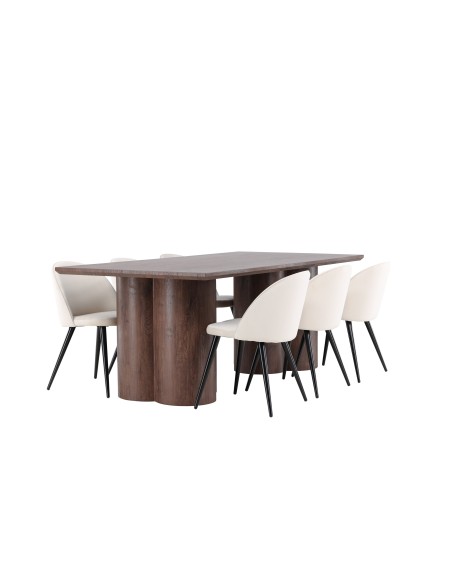 Matgrupp Olivia med Velvet matstolar, 210 × 100 cm