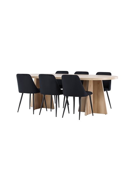 Matgrupp Bootcut med Night matstolar, 230 × 115 cm