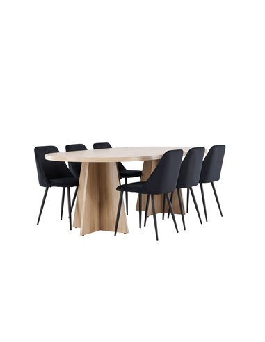 Matgrupp Bootcut med Night matstolar, 230 × 115 cm
