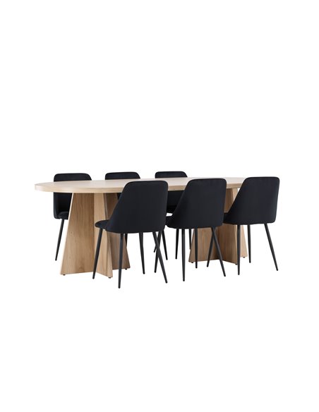 Matgrupp Bootcut med Night matstolar, 230 × 115 cm