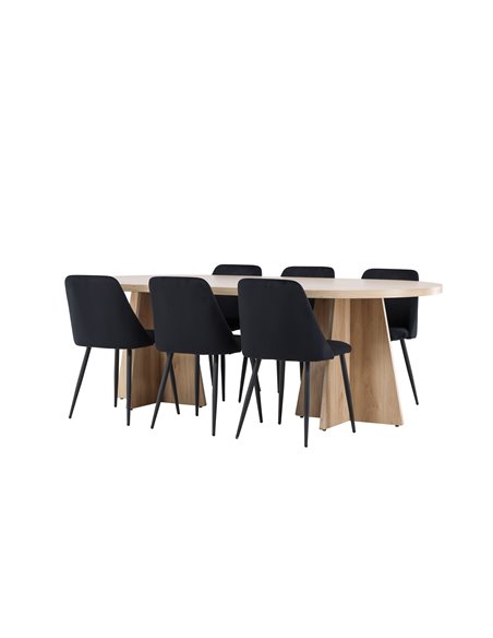 Matgrupp Bootcut med Night matstolar, 230 × 115 cm