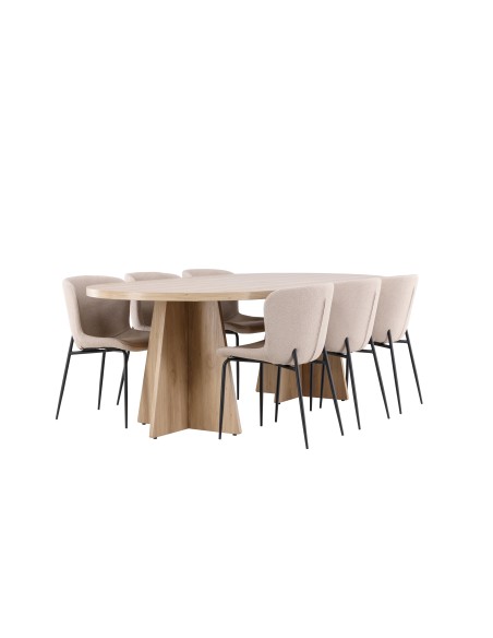 Matgrupp Bootcut med Modesto matstolar, 230 × 115 cm