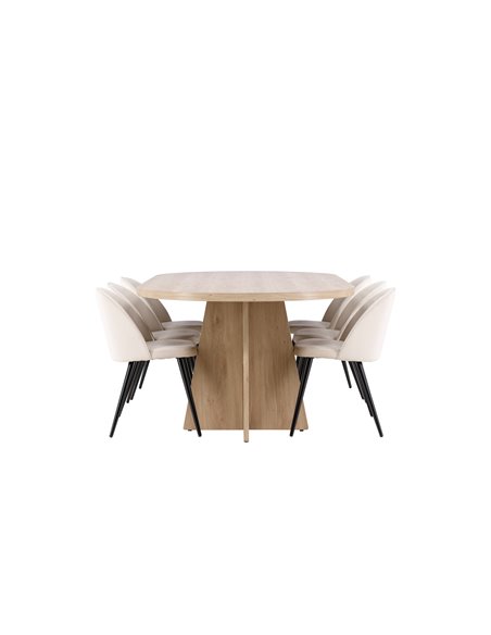 Matgrupp Bootcut med Velvet matstolar, 230 × 115 cm