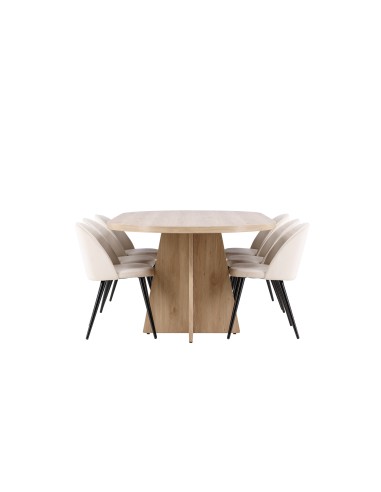 Matgrupp Bootcut med Velvet matstolar, 230 × 115 cm
