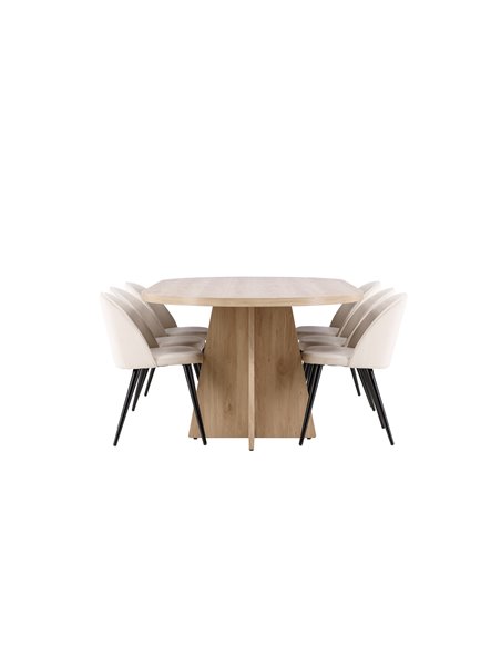 Matgrupp Bootcut med Velvet matstolar, 230 × 115 cm