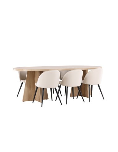 Matgrupp Bootcut med Velvet matstolar, 230 × 115 cm