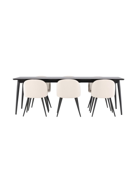 Matgrupp Ellis med Velvet matstolar, 230 × 85 cm