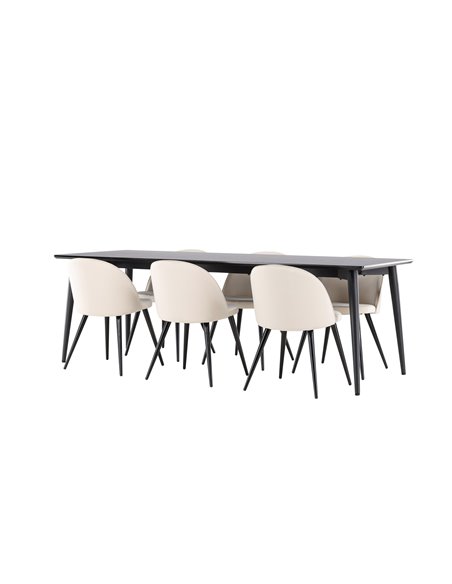 Matgrupp Ellis med Velvet matstolar, 230 × 85 cm