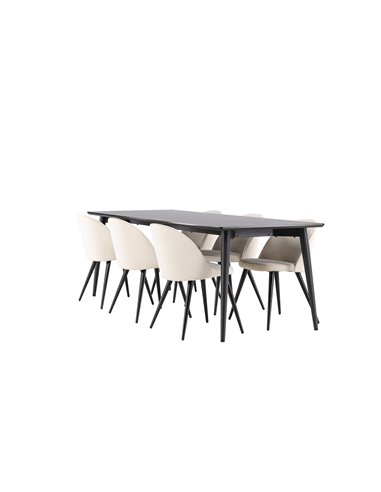 Matgrupp Ellis med Velvet matstolar, 230 × 85 cm