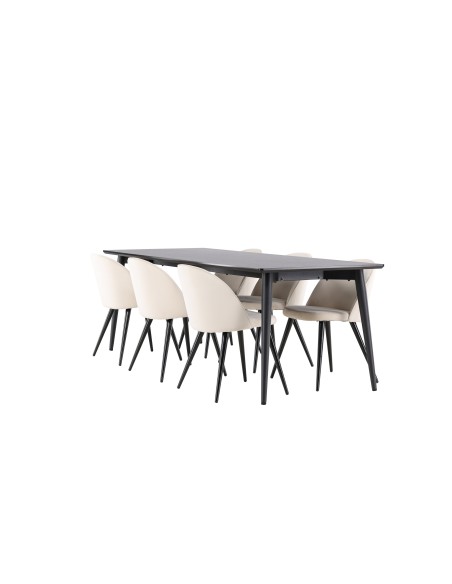 Matgrupp Ellis med Velvet matstolar, 230 × 85 cm