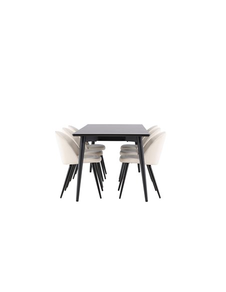 Matgrupp Ellis med Velvet matstolar, 230 × 85 cm