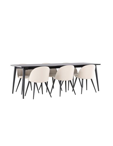 Matgrupp Ellis med Velvet matstolar, 230 × 85 cm
