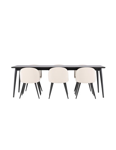 Matgrupp Ellis med Velvet matstolar, 230 × 85 cm