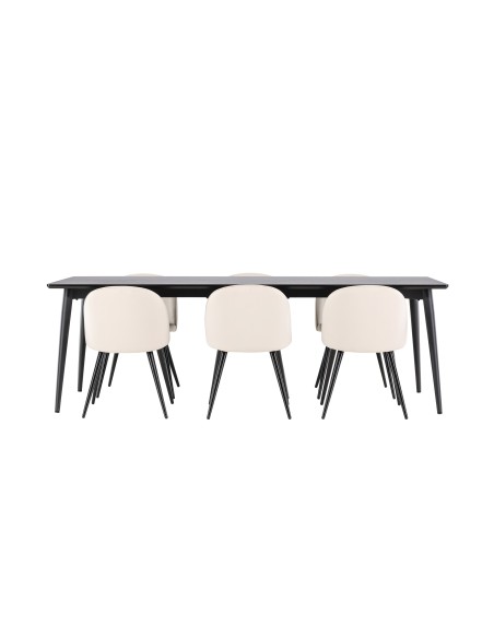 Matgrupp Ellis med Velvet matstolar, 230 × 85 cm