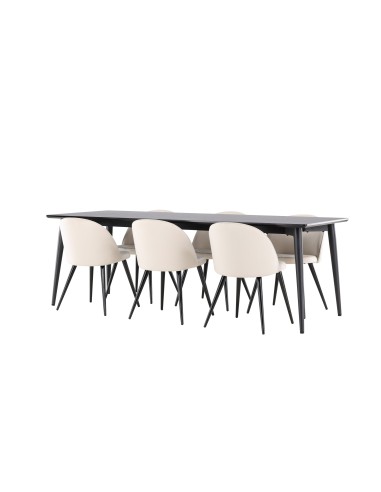 Matgrupp Ellis med Velvet matstolar, 230 × 85 cm