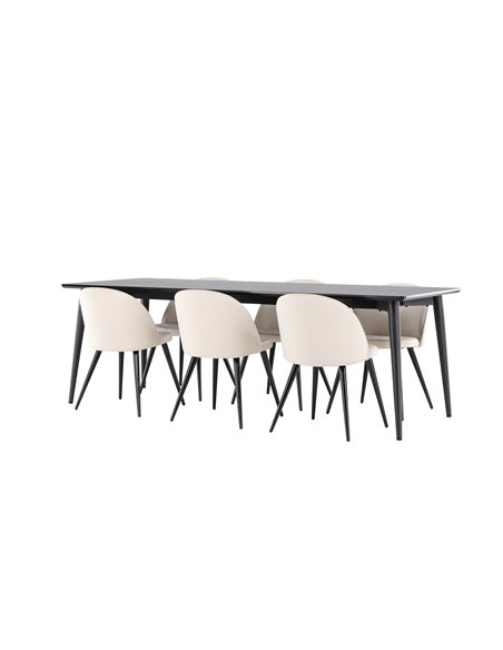 Matgrupp Ellis med Velvet matstolar, 230 × 85 cm