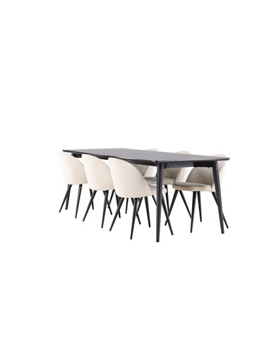 Matgrupp Ellis med Velvet matstolar, 230 × 85 cm