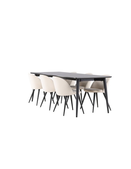 Matgrupp Ellis med Velvet matstolar, 230 × 85 cm